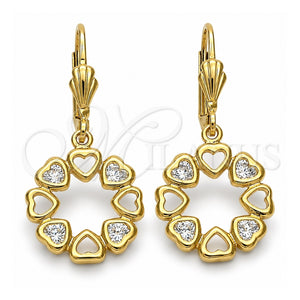 Arete Colgante 5.073.011 Oro Laminado, Diseño de Corazón, con Blanca Zirconia Cubica, Pulido, Tono Dorado