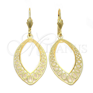 Arete Largo 5.074.006 Oro Laminado, Diseño de File y Gota, Diamantado, Tono Dorado