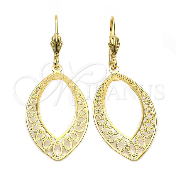 Arete Largo 5.074.006 Oro Laminado, Diseño de File y Gota, Diamantado, Tono Dorado