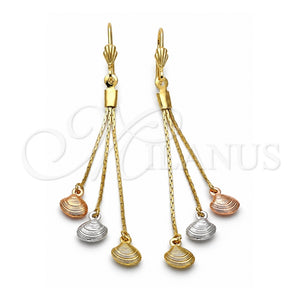 Arete Largo 5.076.002 Oro Laminado, Diseño de Concha, Diamantado, Tres Tonos