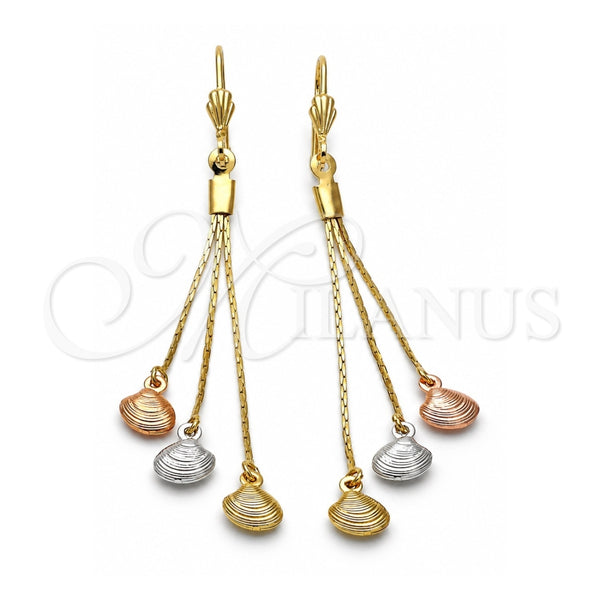 Arete Largo 5.076.002 Oro Laminado, Diseño de Concha, Diamantado, Tres Tonos