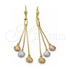 Arete Largo 5.076.002 Oro Laminado, Diseño de Concha, Diamantado, Tres Tonos