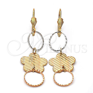 Arete Largo 5.076.014 Oro Laminado, Diseño de Flor, Diamantado, Tres Tonos