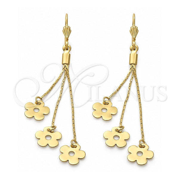 Arete Largo 5.077.005 Oro Laminado, Diseño de Flor, Pulido, Tono Dorado