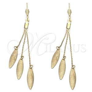 Arete Largo 5.078.011 Oro Laminado, Diseño de Oja, Pulido, Tono Dorado