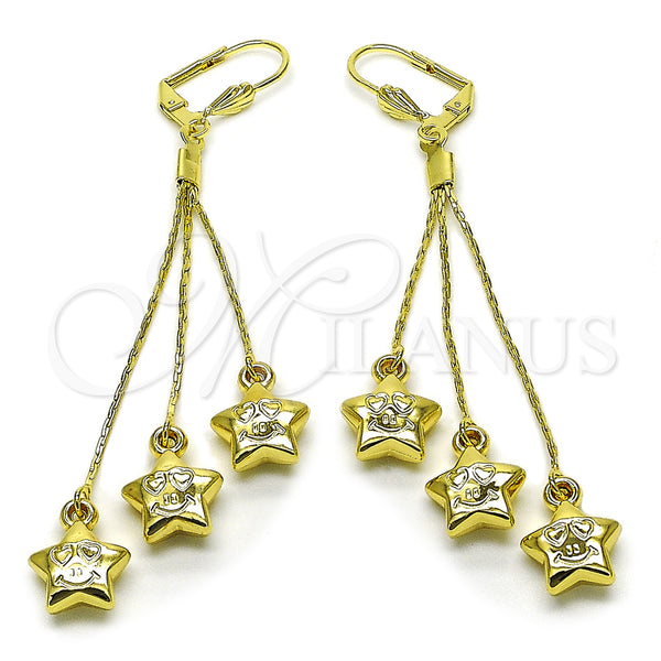 Arete Largo 5.079.001 Oro Laminado, Diseño de Estrella, Pulido, Tono Dorado