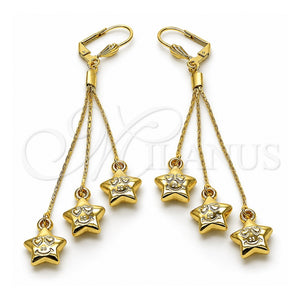 Arete Largo 5.079.001 Oro Laminado, Diseño de Estrella, Pulido, Tono Dorado
