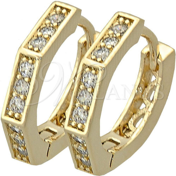 Argolla Huggie 5.130.032.1 Oro Laminado, con Blanca Micro Pave, Pulido, Tono Dorado