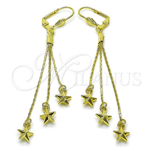 Arete Largo 5.082.001 Oro Laminado, Diseño de Estrella, Pulido, Tono Dorado
