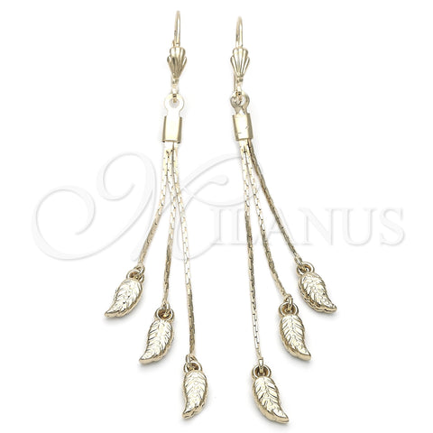Arete Largo 5.084.012 Oro Laminado, Diseño de Oja, Pulido, Tono Dorado