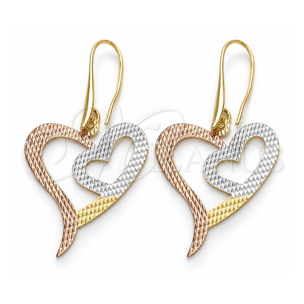 Arete Colgante 5.085.011 Oro Laminado, Diseño de Corazón, Pulido, Tres Tonos