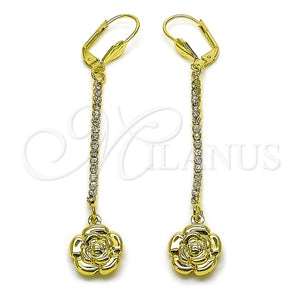 Arete Largo 5.086.010 Oro Laminado, Diseño de Flor, con Blanca Cristal, Pulido, Tono Dorado