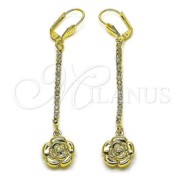 Arete Largo 5.086.010 Oro Laminado, Diseño de Flor, con Blanca Cristal, Pulido, Tono Dorado