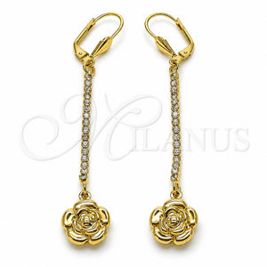 Arete Largo 5.086.010 Oro Laminado, Diseño de Flor, con Blanca Cristal, Pulido, Tono Dorado