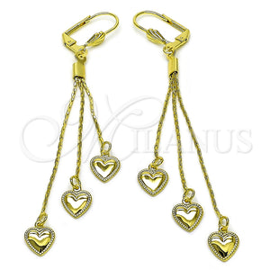 Arete Largo 5.087.006 Oro Laminado, Diseño de Corazón, Pulido, Tono Dorado