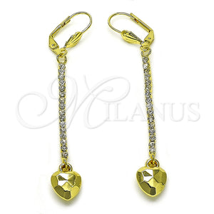 Arete Largo 5.088.013 Oro Laminado, Diseño de Corazón, con Blanca Cristal, Pulido, Tono Dorado