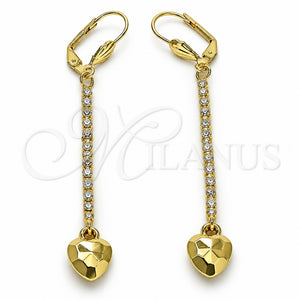 Arete Largo 5.088.013 Oro Laminado, Diseño de Corazón, con Blanca Cristal, Pulido, Tono Dorado