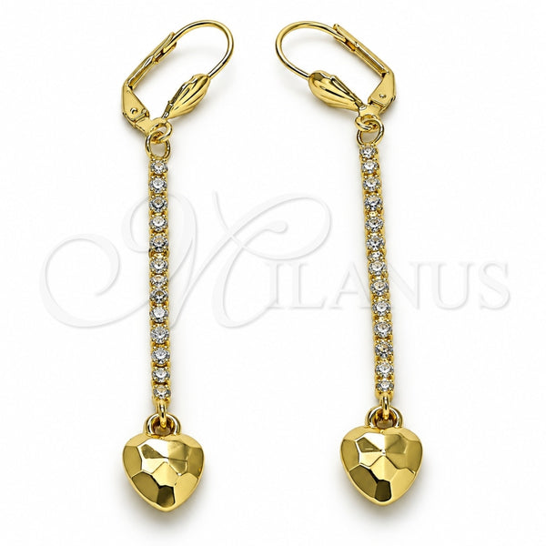 Arete Largo 5.088.013 Oro Laminado, Diseño de Corazón, con Blanca Cristal, Pulido, Tono Dorado