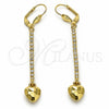 Arete Largo 5.088.013 Oro Laminado, Diseño de Corazón, con Blanca Cristal, Pulido, Tono Dorado