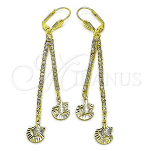 Arete Largo 5.089.001 Oro Laminado, Diseño de Estrella y Luna, con Blanca Cristal, Diamantado, Tono Dorado