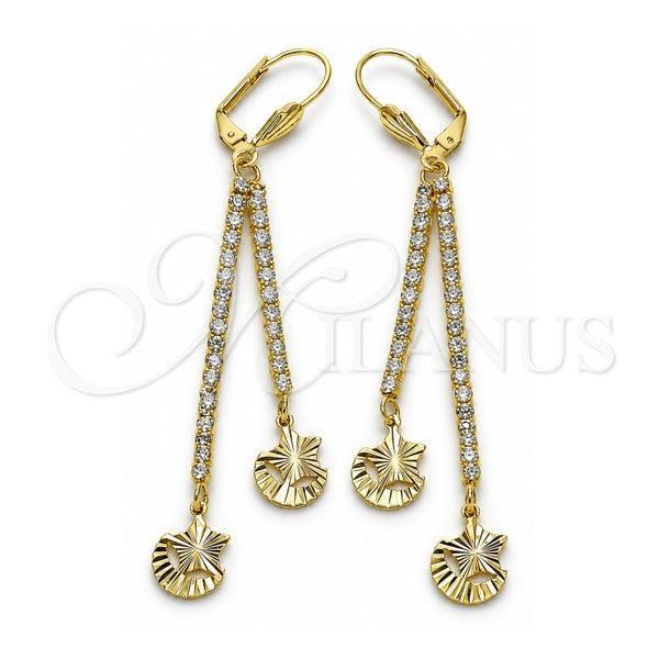 Arete Largo 5.089.001 Oro Laminado, Diseño de Estrella y Luna, con Blanca Cristal, Diamantado, Tono Dorado