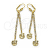 Arete Largo 5.089.001 Oro Laminado, Diseño de Estrella y Luna, con Blanca Cristal, Diamantado, Tono Dorado