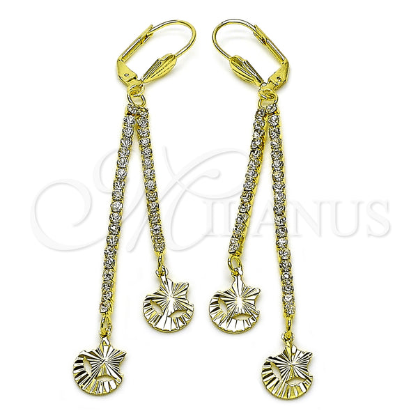 Arete Largo 5.089.001 Oro Laminado, Diseño de Estrella y Luna, con Blanca Cristal, Diamantado, Tono Dorado