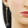 Arete Largo 5.089.005 Oro Laminado, Diseño de Estrella, con Blanca Cristal, Diamantado, Tono Dorado