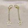 Arete Largo 5.089.005 Oro Laminado, Diseño de Estrella, con Blanca Cristal, Diamantado, Tono Dorado