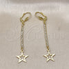 Arete Largo 5.089.005 Oro Laminado, Diseño de Estrella, con Blanca Cristal, Diamantado, Tono Dorado