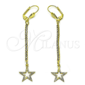 Arete Largo 5.089.005 Oro Laminado, Diseño de Estrella, con Blanca Cristal, Diamantado, Tono Dorado