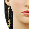 Arete Largo 5.090.008 Oro Laminado, Diseño de Corazón, Diamantado, Tono Dorado