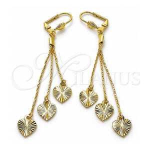 Arete Largo 5.090.008 Oro Laminado, Diseño de Corazón, Diamantado, Tono Dorado