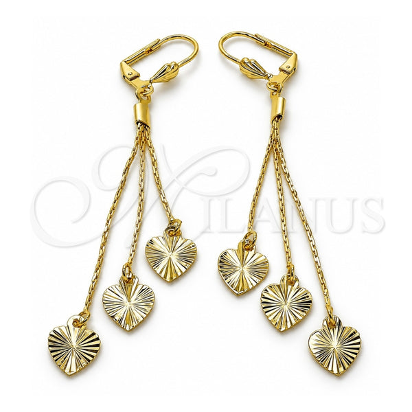 Arete Largo 5.090.008 Oro Laminado, Diseño de Corazón, Diamantado, Tono Dorado