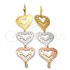 Arete Largo 5.091.004 Oro Laminado, Diseño de Corazón y Flor, con Blanca Zirconia Cubica, Diamantado, Tres Tonos
