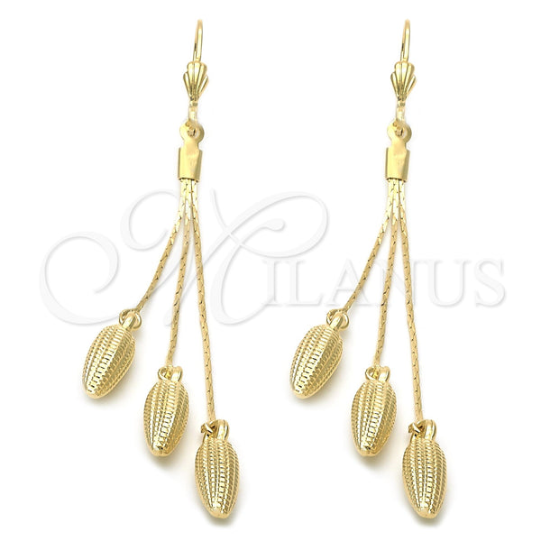Arete Largo 5.092.006 Oro Laminado, Diseño de Maiz, Pulido, Tono Dorado