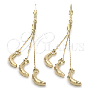 Arete Largo 5.093.007 Oro Laminado, Diseño de Plantano, Pulido, Tono Dorado