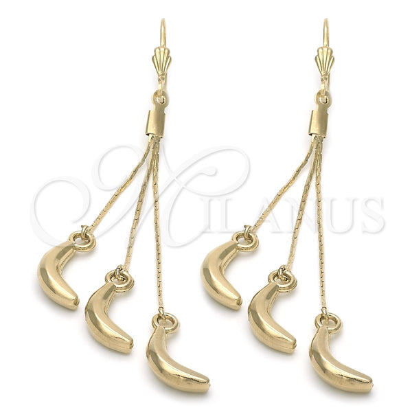 Arete Largo 5.093.007 Oro Laminado, Diseño de Plantano, Pulido, Tono Dorado