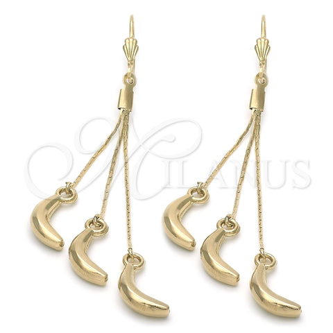 Arete Largo 5.093.007 Oro Laminado, Diseño de Plantano, Pulido, Tono Dorado