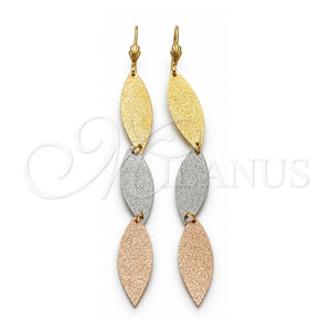 Arete Largo 5.094.012 Oro Laminado, Diseño de Oja, Mate, Tres Tonos
