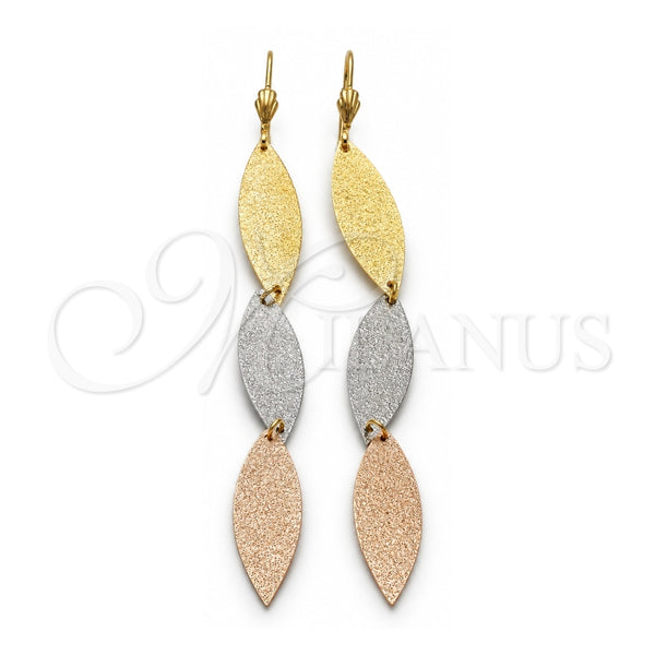 Arete Largo 5.094.012 Oro Laminado, Diseño de Oja, Mate, Tres Tonos