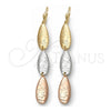 Arete Largo 5.096.001 Oro Laminado, Diseño de Oja, Pulido, Tres Tonos
