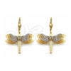 Arete Colgante 5.096.011 Oro Laminado, Diseño de Mariposa, con Zirconia Cubica Blanca, Pulido, Tres Tonos