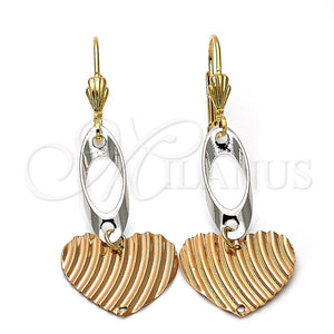 Arete Largo 5.096.013 Oro Laminado, Diseño de Corazón, Diamantado, Tres Tonos