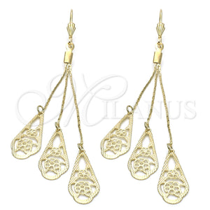 Arete Largo 5.097.006 Oro Laminado, Diseño de Flor, con Blanca Zirconia Cubica, Diamantado, Tono Dorado