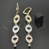 Arete Largo 5.097.008 Oro Laminado, Diseño de Oja, con Blanca Zirconia Cubica, Diamantado, Tres Tonos