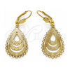 Arete Colgante 5.098.012 Oro Laminado, Diseño de Gota y File, Pulido, Tono Dorado