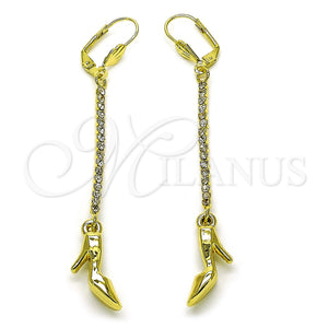 Arete Largo 5.099.001 Oro Laminado, Diseño de Zapato, con Blanca Cristal, Pulido, Tono Dorado