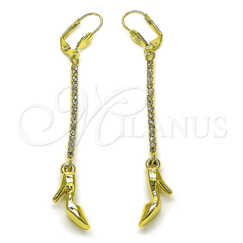Arete Largo 5.099.001 Oro Laminado, Diseño de Zapato, con Blanca Cristal, Pulido, Tono Dorado
