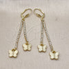 Arete Largo 5.099.009 Oro Laminado, Diseño de Mariposa, con Blanca Cristal, Pulido, Tono Dorado